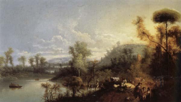 Manuel Barron Y Carrillo River Landscape with Figures and Cattle oil painting image